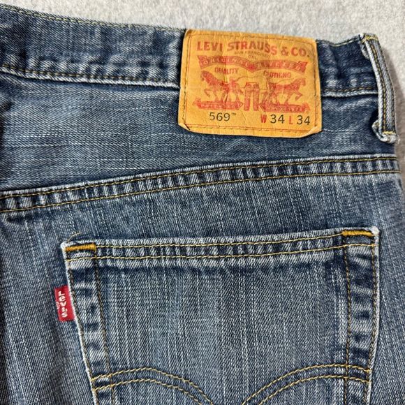 Levi’s Jens Mens 569 34x34 Blue Loose Straight Medium Wash Workwear Solid Loose - Picture 13 of 13